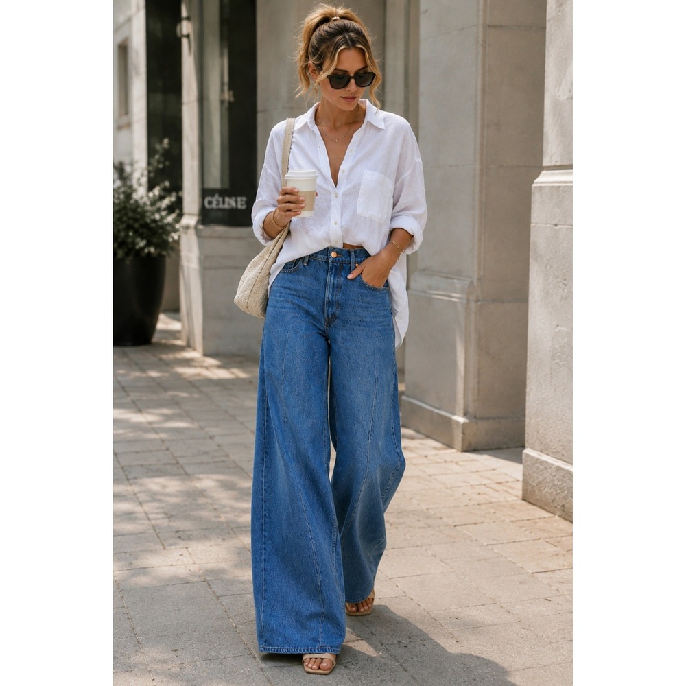 MOTHER SNACKS! The Lemon Twist Sneak Jeans Yes Chef Wide Leg 11165-1321 Blue 27